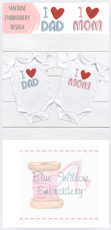 I heart mom, I heart dad embroidery design bundle for machine embroidery
