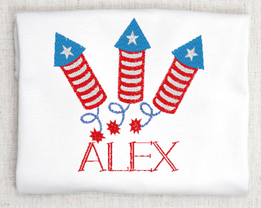 Fourth of July Rocket Embroidery Design Firecracker Machine Embroidery File Patriotic Holiday Stitch Pattern USA Holiday 4th of July