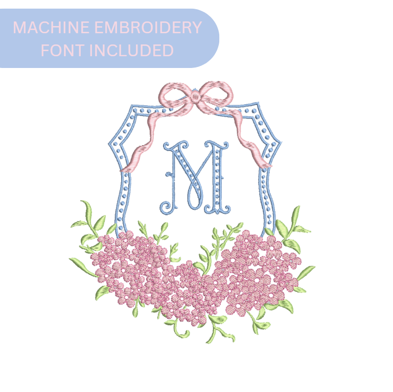 Monogram Crest Embroidery Design with FONT