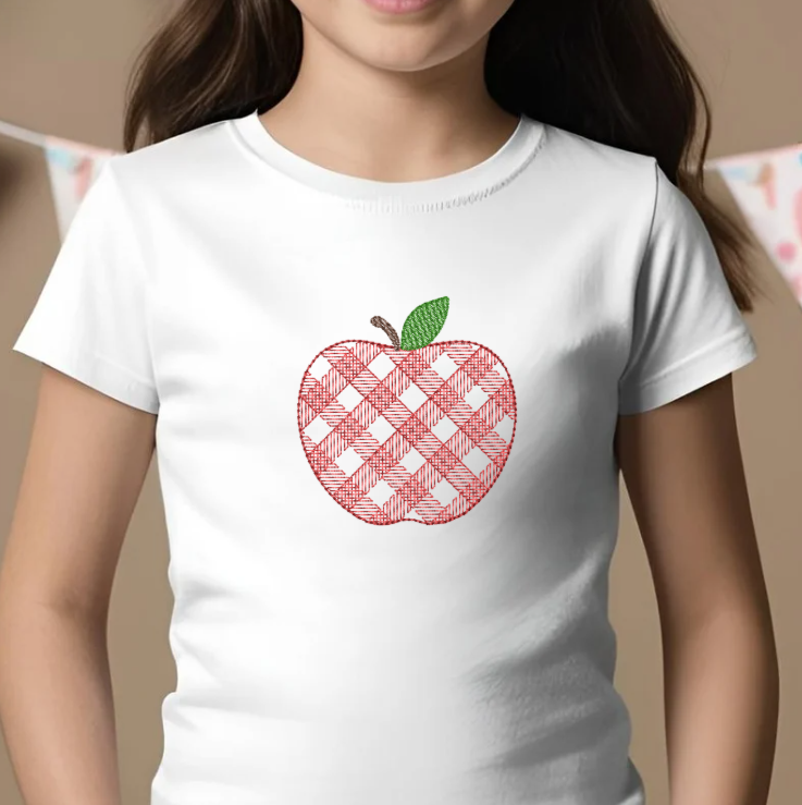 Gingham Apple Back to School Embroidery Design for Machine Embroidery Project Plaid Apple Embroidery