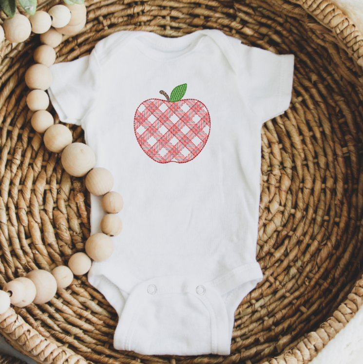 Gingham Apple Back to School Embroidery Design for Machine Embroidery Project Plaid Apple Embroidery