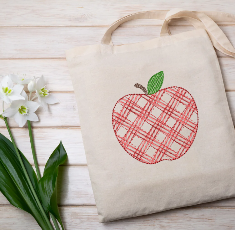 Gingham Apple Back to School Embroidery Design for Machine Embroidery Project Plaid Apple Embroidery