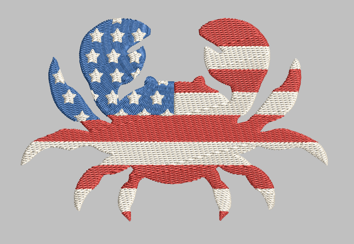 Crab Flag Embroidery Design, USA Embroidery, American Flag, Fourth of July Embroidery Design File