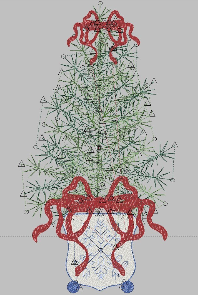 Chinoiserie Christmas Tree Embroidery Design with Ribbon