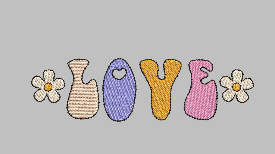 Retro LOVE Embroidery Design - Digital Download - Multiple Formats and 5 Sizes