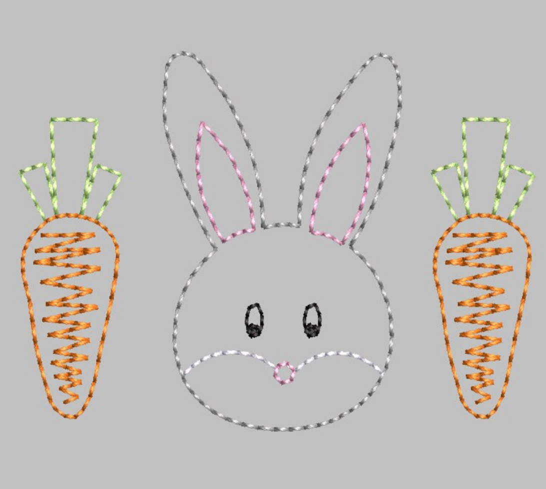 Easter Bunny Embroidery Design, Bunny and Carrots Design