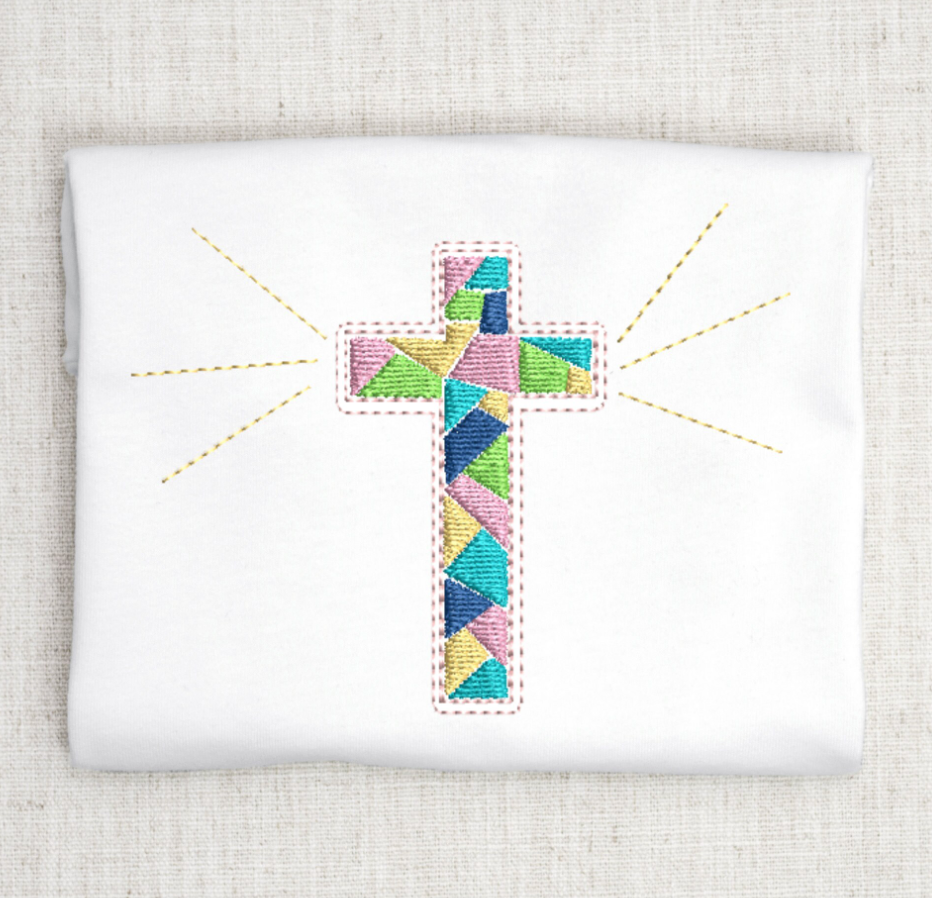 Cross Embroidery Design, Easter Cross, Stained Glass Cross Embroidery