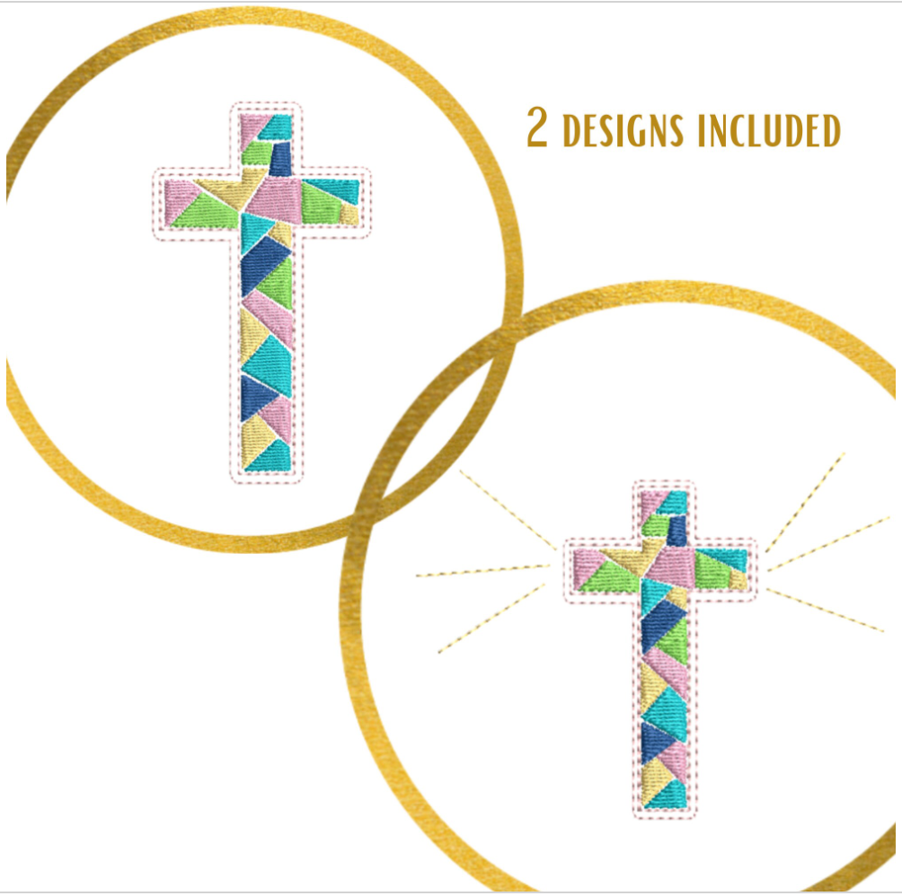 Cross Embroidery Design, Easter Cross, Stained Glass Cross Embroidery