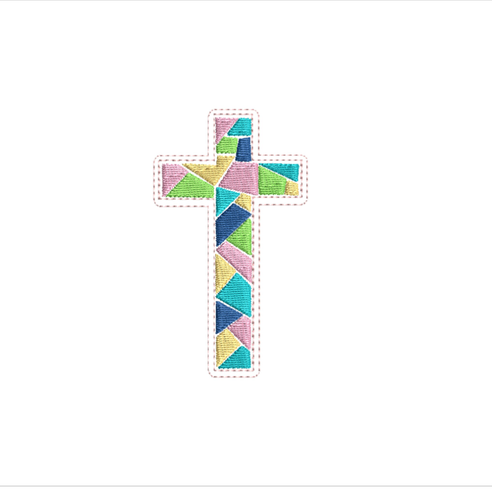 Cross Embroidery Design, Easter Cross, Stained Glass Cross Embroidery