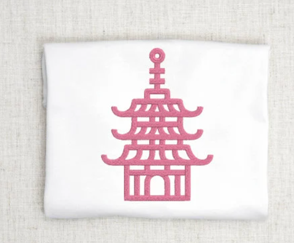 Pagoda Embroidery Design, Chinoiserie Embroidery