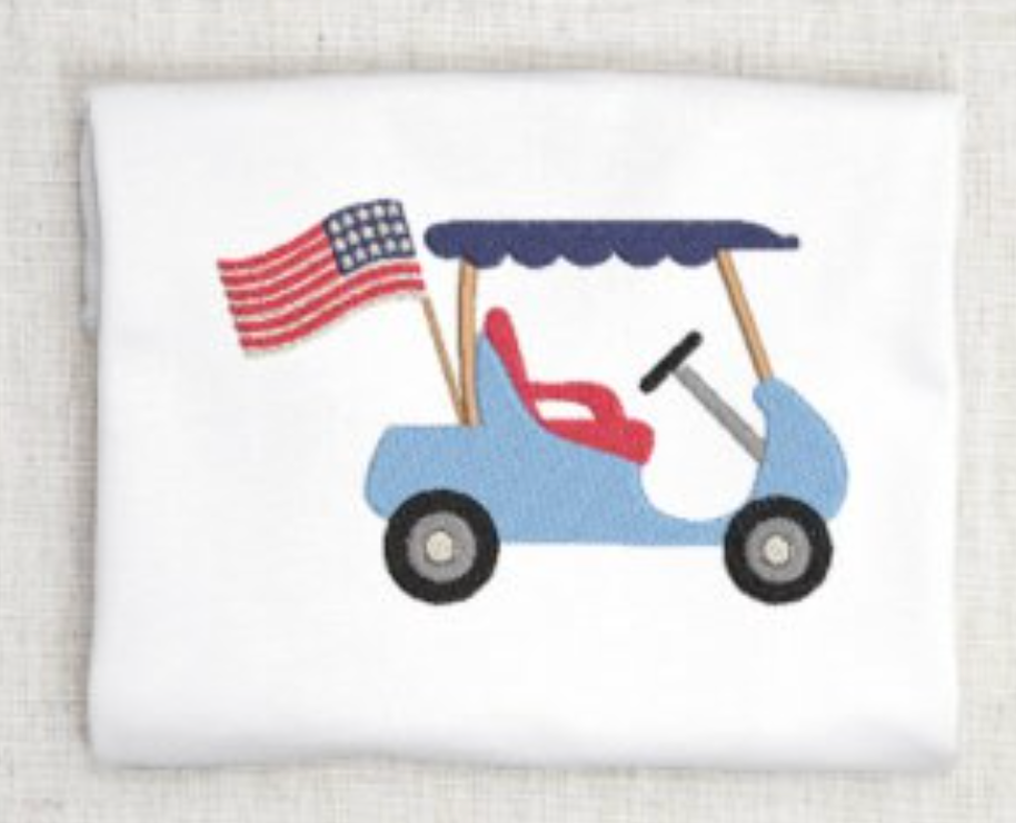 GOLF CART American flag Embroidery Design for Fourth of July, Patriotic Embroidery