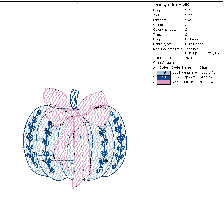 Preppy Pumpkin Embroidery Design, Chinoiserie Pumpkin Embroidery for Fall with Ribbon