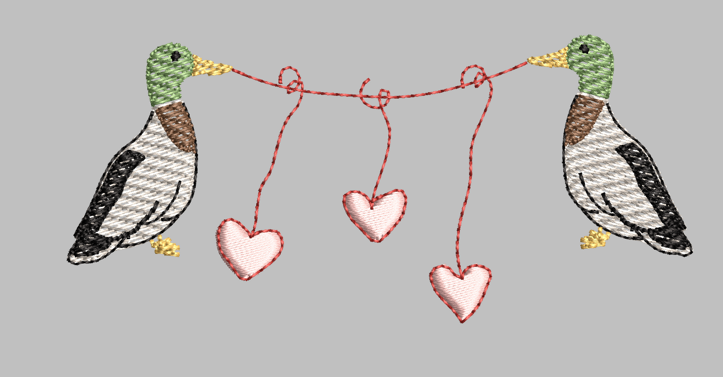 Mallard Duck Embroidery Design for Valentine's Day, Machine Embroidery