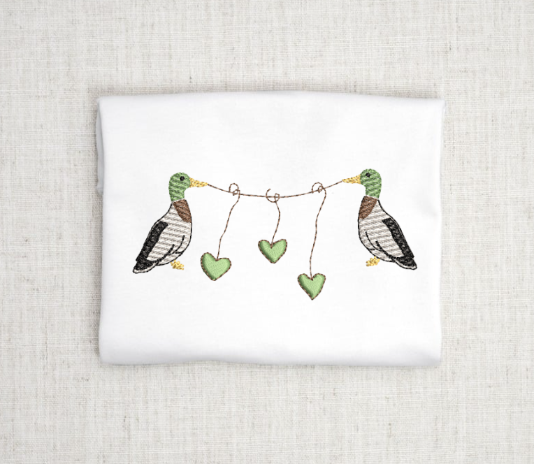 Mallard Duck Embroidery Design for Valentine's Day, Machine Embroidery