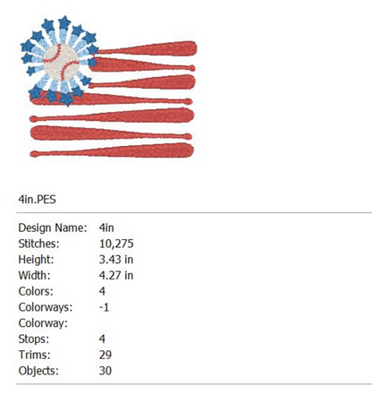 Baseball Embroidery Design Patriotic