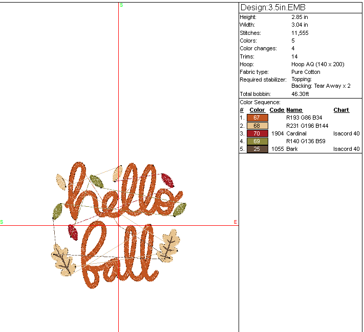 Hello Fall Embroidery Design