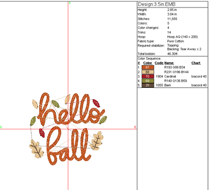Hello Fall Embroidery Design