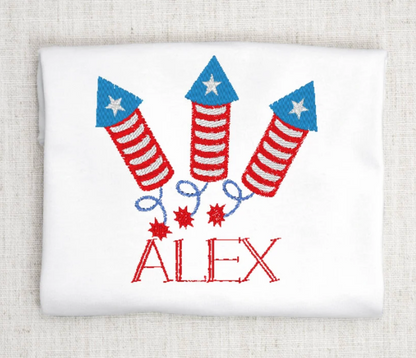 Fourth of July Rocket Embroidery Design Firecracker Machine Embroidery File Patriotic Holiday Stitch Pattern USA Holiday 4th of July