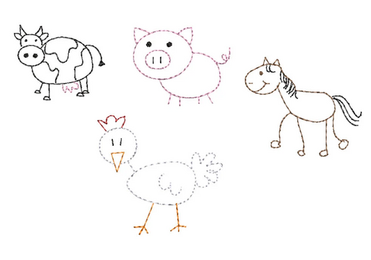 Farm Animal Sketch Embroidery Design Bundle