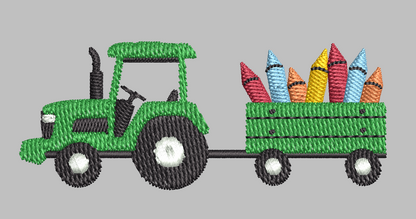 Back to School Tractor Embroidery Design