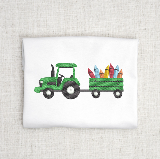 Back to School Embroidery Design Boy Tractor Embroidery Fall Embroidery Crayon and Tractor Digital Machine Embroidery File Instant download