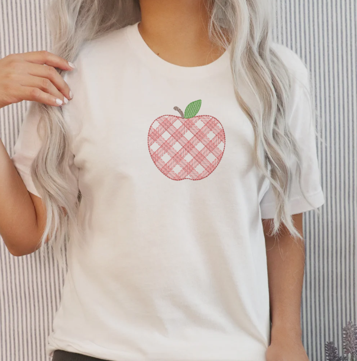 Gingham Apple Back to School Embroidery Design for Machine Embroidery Project Plaid Apple Embroidery