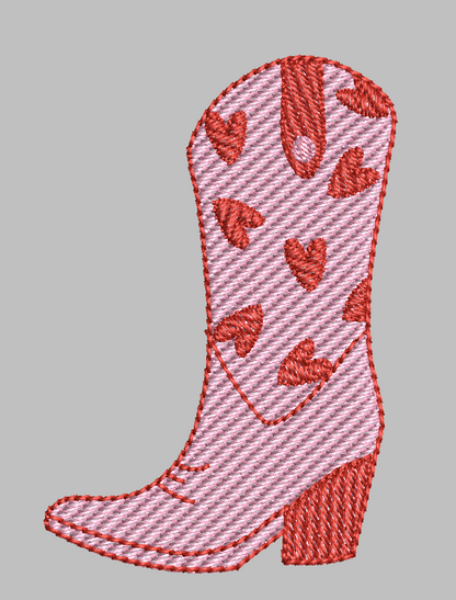 Valentine Cowboy Boot Embroidery with Hearts