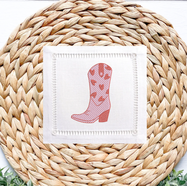 Valentine Cowboy Boot Embroidery with Hearts