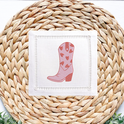 Valentine Cowboy Boot Embroidery with Hearts