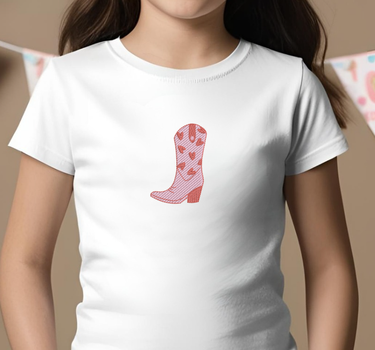 Valentine Cowboy Boot Embroidery with Hearts