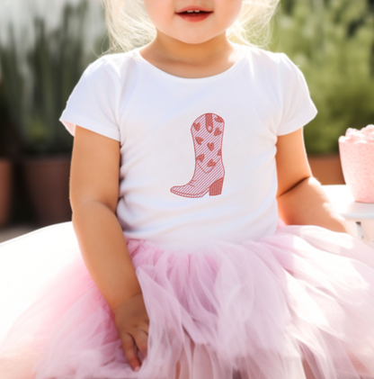 Valentine Cowboy Boot Embroidery with Hearts