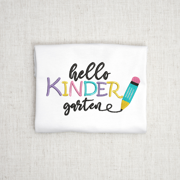 Hello Kindergarten Embroidery Design for Back to School