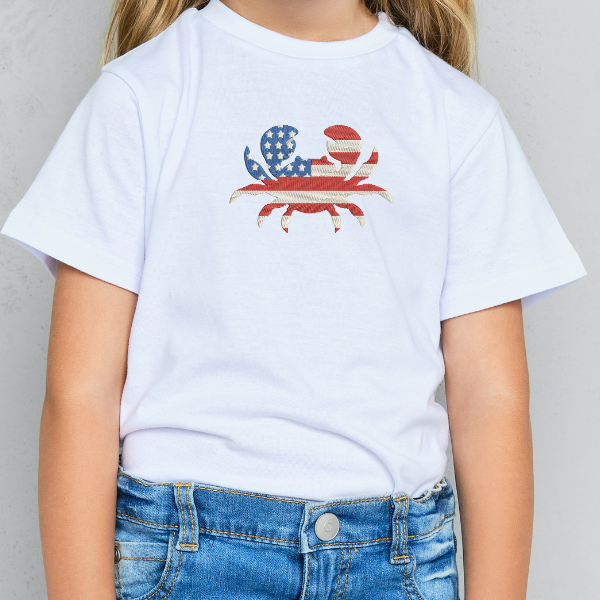 Crab Flag Embroidery Design, USA Embroidery, American Flag, Fourth of July Embroidery Design File