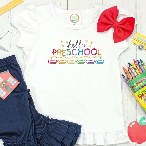 Hello PreK Embroidery Design, Back to School Embroidery Design