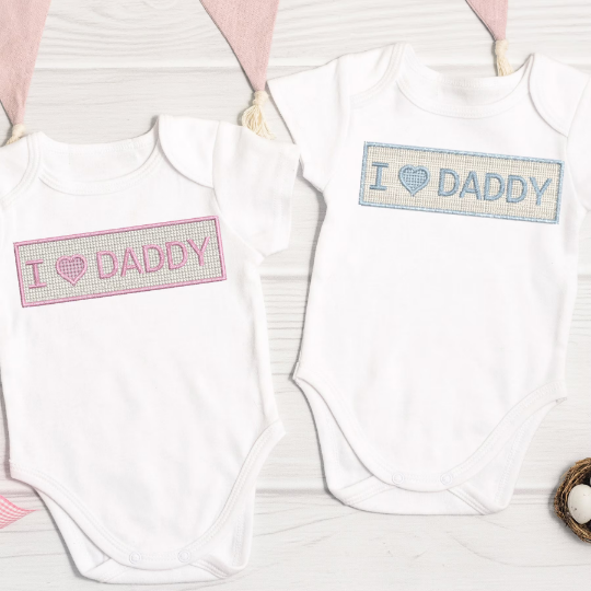 I heart Daddy, Father's Day Embroidery Design for Machine Embroidery, False Smocked Embroidery