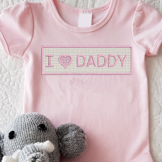 I heart Daddy, Father's Day Embroidery Design for Machine Embroidery, False Smocked Embroidery