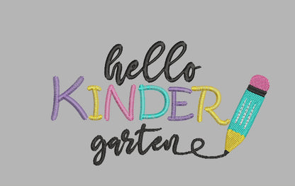 Hello Kindergarten Embroidery Design for Back to School