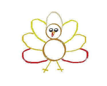 Turkey Embroidery Design, Thanksgiving Embroidery Design, Scribble Embroidery, Scribble Turkey, Turkey Outline Embroidery Design File