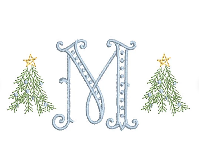 Christmas Tree Monogram Font with Tree Decoration
