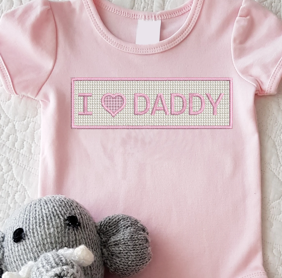 I Heart Mommy, I Heart Daddy Faux Smocked Embroidery Design