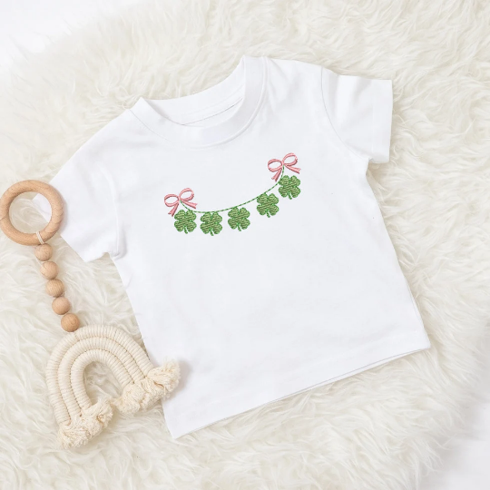 Shamrock Embroidery Design with Ribbon Accent